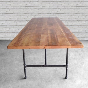 Rustic Wood Coffee Table Large Recycled Wood Table with Steel Pipe Legs Industrial Furniture Table Large Mid Century Modern Coffee Table image 4