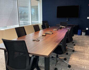 Solid Wood Conference Table Top with Steel Leg - Recycled Wood Table for Conference - Dining Room Wood Table