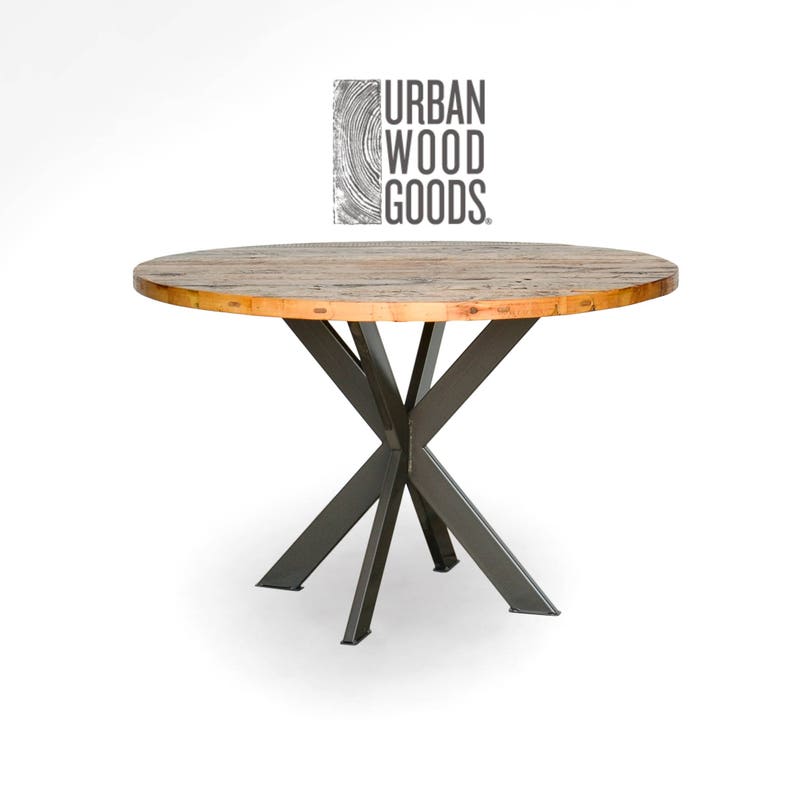 Round wood table in reclaimed wood and steel legs in your choice of color, size and finish Bild 2
