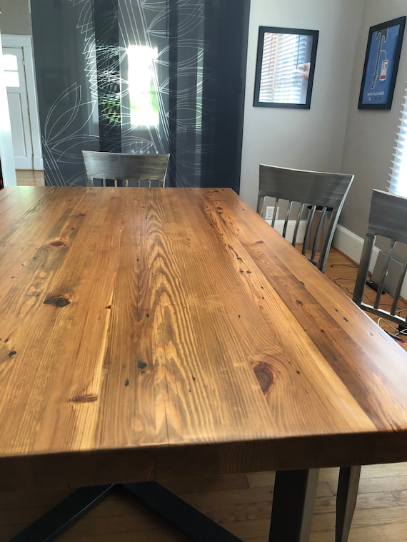 Reclaimed Wood Dining Table With 2.5 Thick Top and Steel Legs in