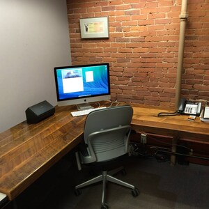 L Shaped Office Desk crafted of reclaimed wood and steel pipe legs in your choice of size, height and finish image 4