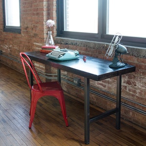 Reclaimed Wood Desk with steel H frame legs in choice of height, size, wood thickness and finish. image 2