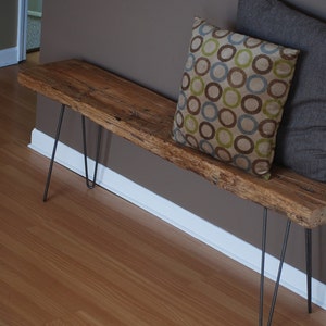 Mid Century styled dining Bench 1.5 Standard top w/ Hairpin legs, 72x 11.5w x 18h image 3