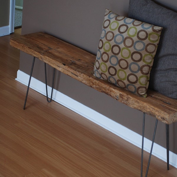 Listing for Scott: 80" x 18.5" depth ,Modern Industrial rustic wood bench with mid century styled steel hairpin legs