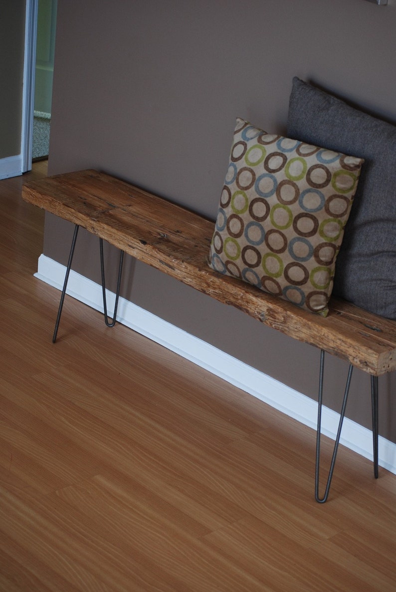 Mid Century styled dining Bench 1.5 Standard top w/ Hairpin legs, 72x 11.5w x 18h image 3