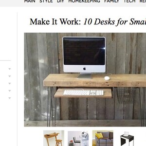 Small Wood Desk with Mid Century Hairpin Legs Wood Desk with Keyboard Tray and Locker Basket Mid Century Modern Furniture Desk Small Desk image 3