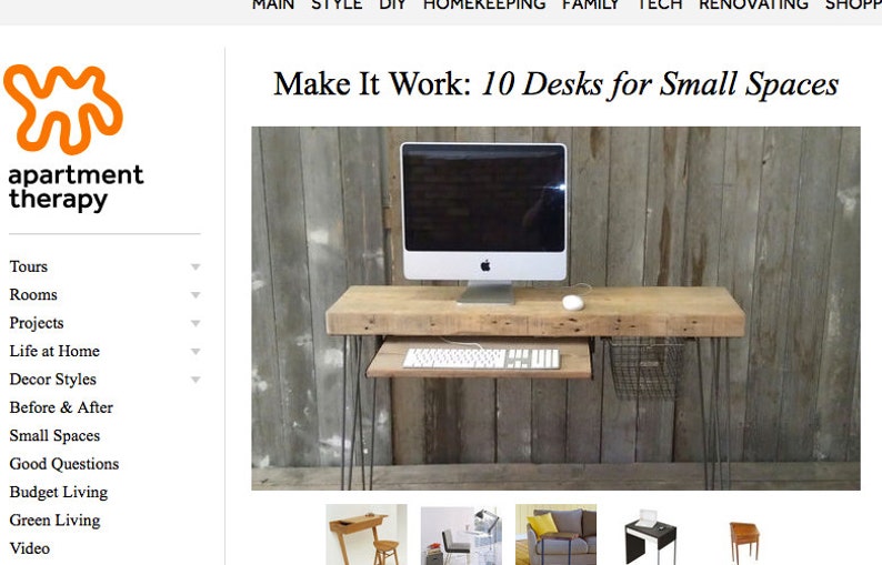 Small Wood Desk with Mid Century Hairpin Legs Wood Desk with Keyboard Tray and Locker Basket Mid Century Modern Furniture Desk Small Desk image 3