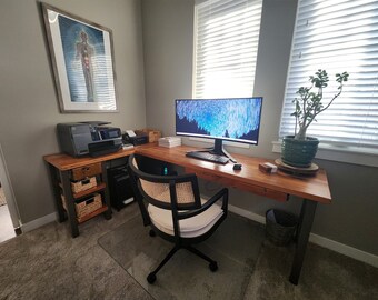 Farmhouse Office Desk - L Shape Made with Reclaimed Wood - L Shaped Computer Desk for Room Corner - Reclaimed Wood L Shaped Desk for Office