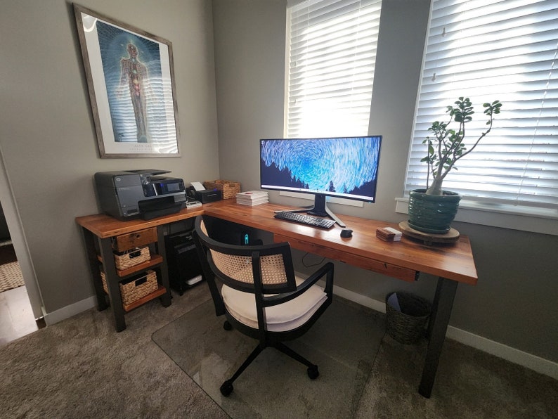 Farmhouse Office Desk L Shape Made with Reclaimed Wood L Shaped Computer Desk for Room Corner Reclaimed Wood L Shaped Desk for Office image 1