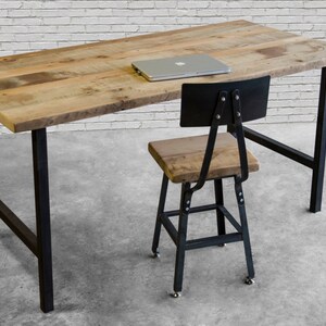 Farmhouse Computer Desk made with barn wood top and steel H frame legs. Custom designs welcome. Choose height, size, thickness and finish. image 2