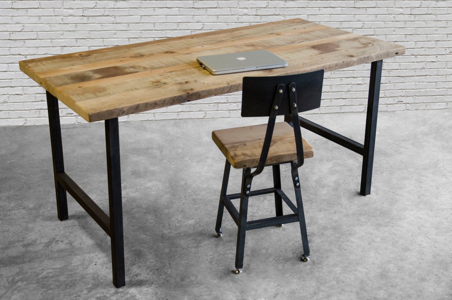 Farm House Wood Desk With Reclaimed Wood Top and Steel Legs Etsy