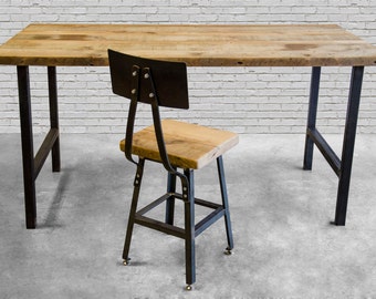 Farmhouse Office Desk with reclaimed wood top and steel legs in choice of sizes or finishes