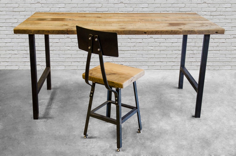 Farmhouse Computer Desk made with barn wood top and steel H frame legs. Custom designs welcome. Choose height, size, thickness and finish. image 5