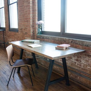 Office Desk or Computer Desk With Steel A-frame Base and Reclaimed Wood ...