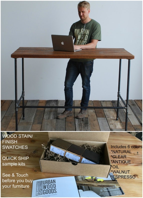 Standing Desk Made With Reclaimed Wood And Iron Pipe Legs Etsy