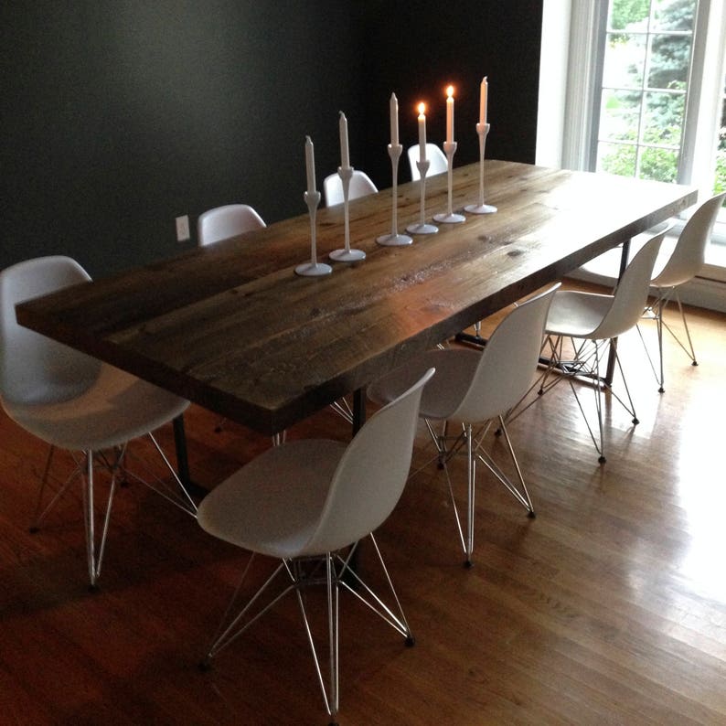 Reclaimed Wood Dining Table with 2.5 thick top and steel legs in your choice of leg style, color, size and finish image 1