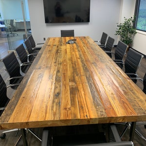 Wood Conference table in thick reclaimed wood and steel legs in your choice of color, size and finish image 2
