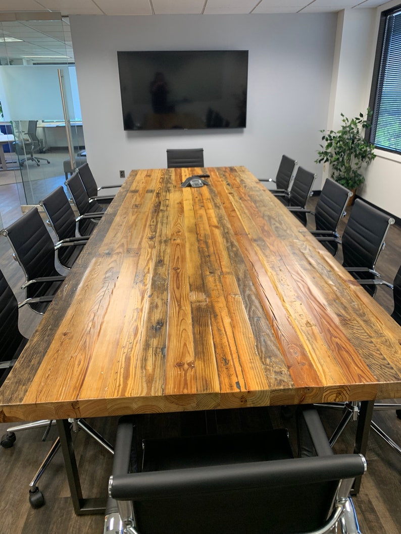 Wood Conference table in thick reclaimed wood and steel legs in your choice of color, size and finish image 2