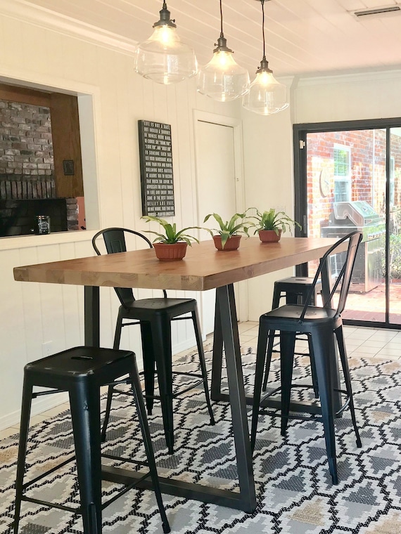 Wood Dining Table With Reclaimed Wood Top 2.5 Thick Top Table