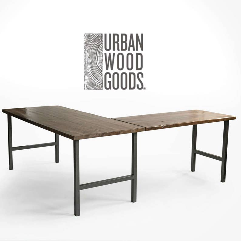 Reclaimed Wood Office Desk Industrial H Leg L Shaped Reclaimed Wood Office Desk Industrial H
