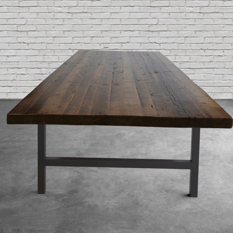 Wood Conference table in 1.5 thick white oak reclaimed wood and stainless steel legs in your choice of size and finish. image 6