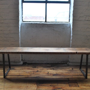 Solid Wood Bench with reclaimed wood top and steel U shaped legs. Choose size, thickness and finish. image 4