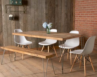 Reclaimed Wood Hairpin Leg Table. Pricing starting at 60" x 30" standard 1.5" thick top