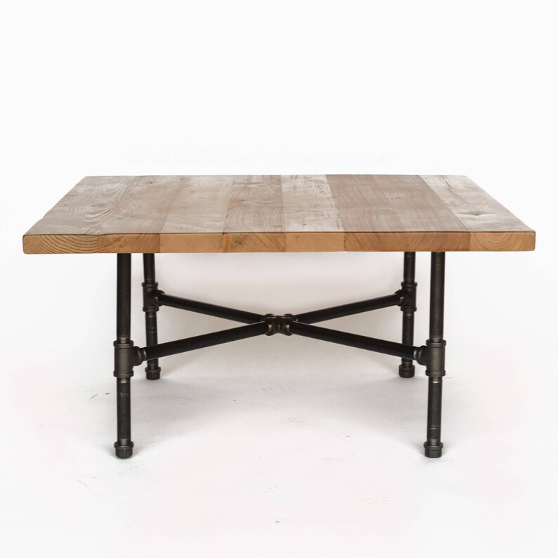 Reclaimed Wood Coffee Table made with reclaimed wood and iron pipe legs. Choose size, thickness, and wood finish image 1