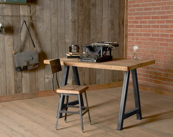 Custom Desk made of reclaimed wood with steel legs in your choice of style and size.
