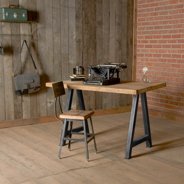 Custom Desk made of reclaimed wood with steel legs in your choice of style and size.