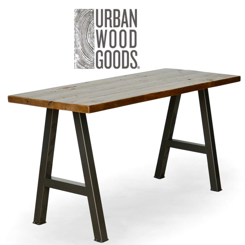 Modern Computer Desk made with reclaimed wood and steel or pipe base. Choose size, style and wood thickness/finish. image 3