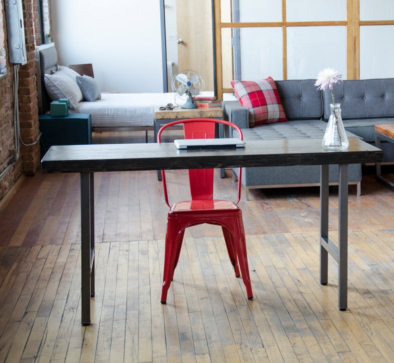 Reclaimed Wood Desk with steel H frame legs in choice of height, size, wood thickness and finish. image 4