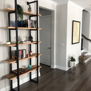 Farmhouse Shelving Unit, Custom Wall Shelving made of reclaimed wood and square steel tube. Choose size and wood finish. image 5