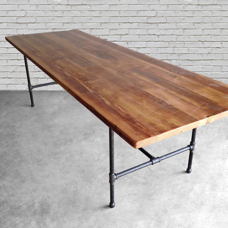 Rustic Wood Coffee Table Large Recycled Wood Table with Steel Pipe Legs Industrial Furniture Table Large Mid Century Modern Coffee Table image 5