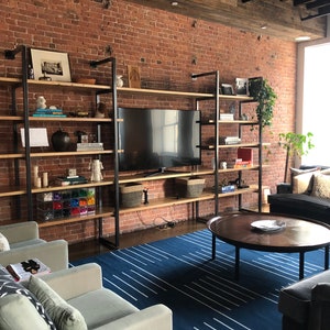 Farmhouse Shelving Unit, Custom Wall Shelving made of reclaimed wood and square steel tube. Choose size and wood finish. image 6