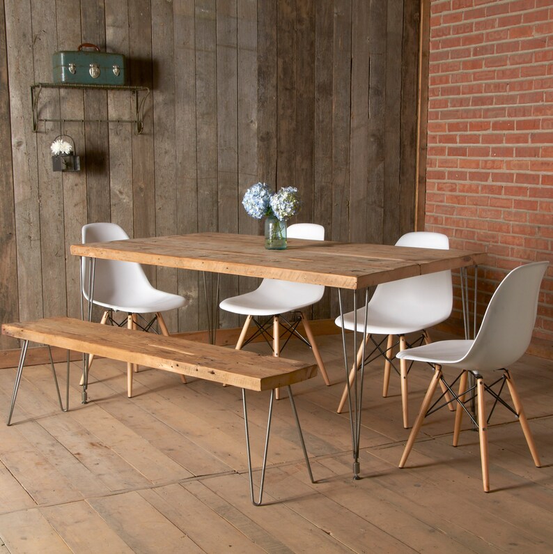 Modern Dining Table With Reclaimed Wood Top And Hairpin Legs 60 L X 30 W X 30 Tall Seats 4 6 People 1 5 Thick Top