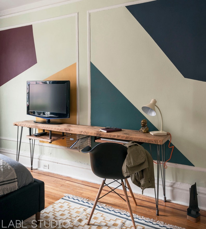 Urban Wood Desk handmade of reclaimed wood with 3 prong hairpin legs. Custom inquiries welcome. image 3