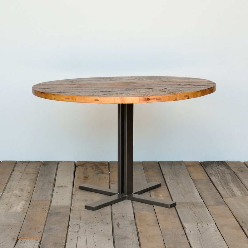 Round Dining Table With Reclaimed Wood Top And Steel Legs In Your Choice Of Color Size Finish 4 G Standard Base Height 30