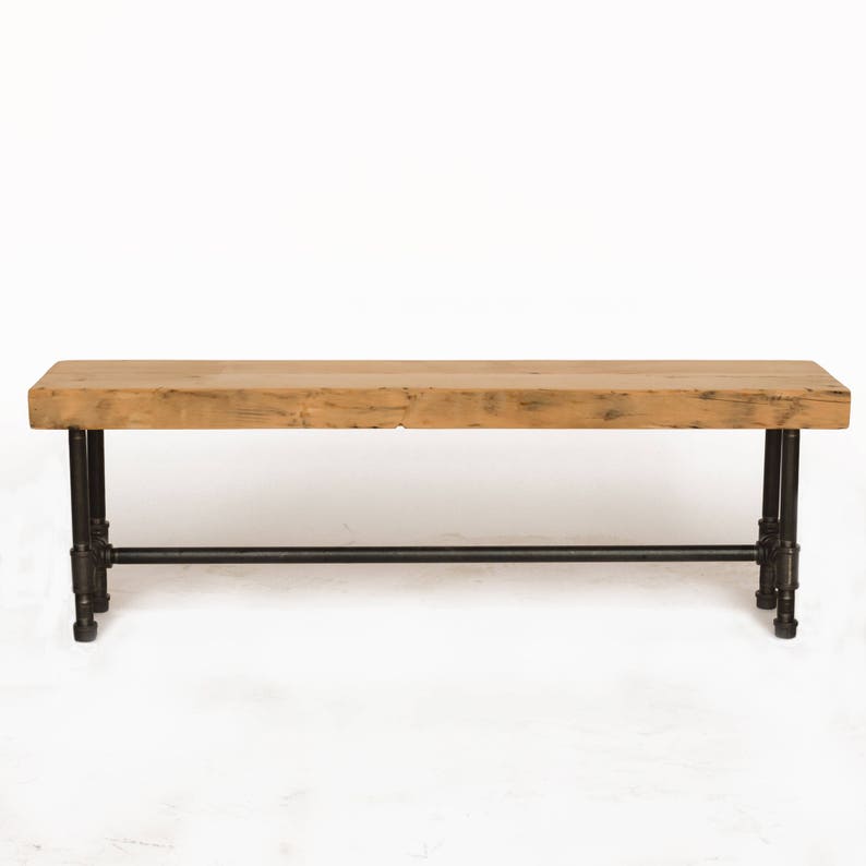 Pipe and Wood Bench made with reclaimed wood and iron pipe legs. Choose size, thickness, and finish. Custom designs welcome. image 4