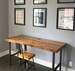 Farmhouse Computer Desk made with barn wood top and steel H frame legs. Custom designs welcome. Choose height, size, thickness and finish. 