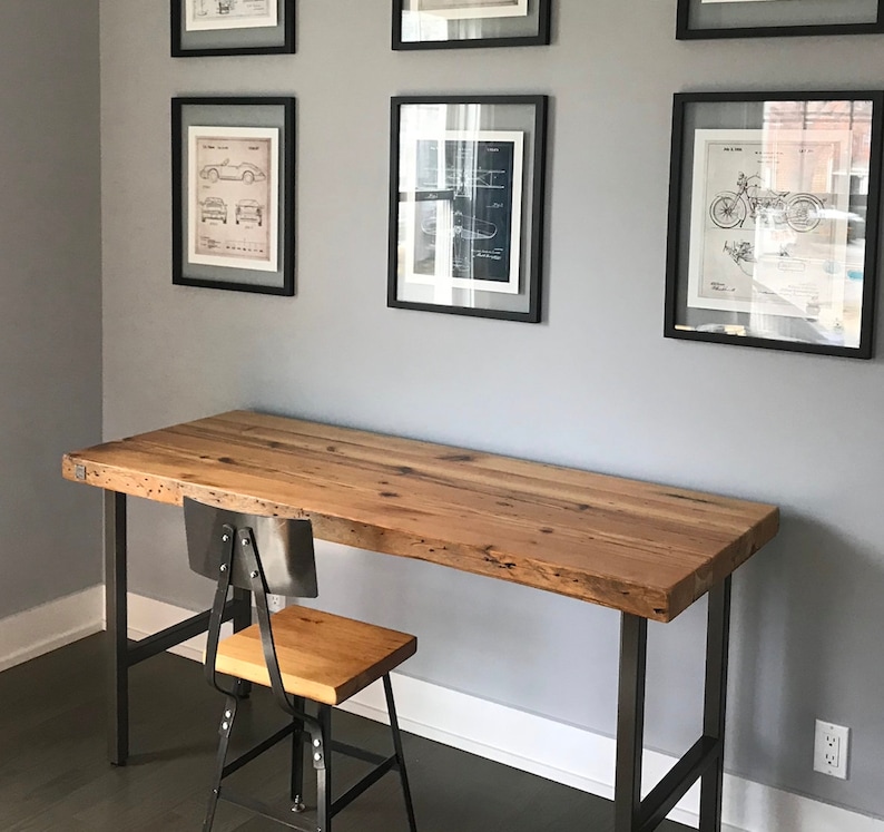 Farmhouse Computer Desk made with barn wood top and steel H frame legs. Custom designs welcome. Choose height, size, thickness and finish. image 1