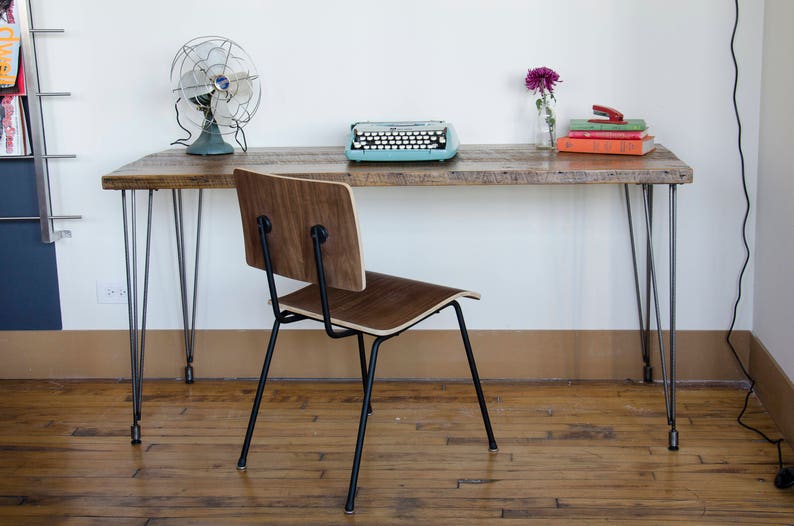 Computer Desk Made With Reclaimed Wood Top And Hairpin Legs Etsy