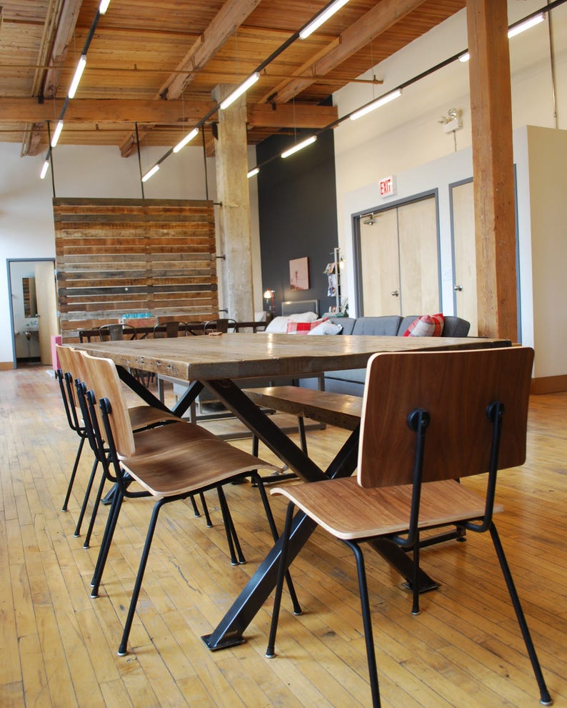Rustic Industrial Wood Conference Table with steel legs. image 0
