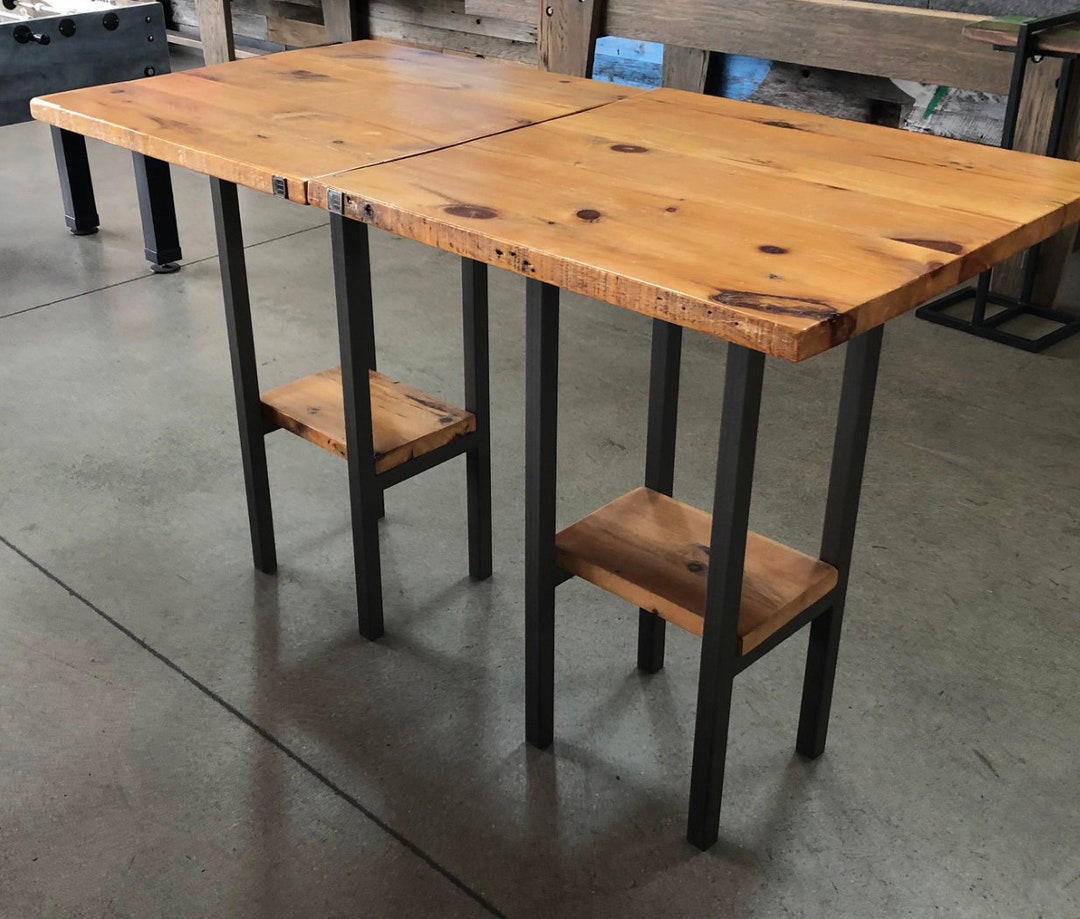 Solid Wood Bar Height or Counter Height Table With Shelf, Pub Table