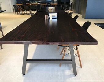 Customized Dining Table Made with Reclaimed Wood - Recycled Wood Communal Table with Steel Legs - Urban Wood and Steel Dining Table for Home