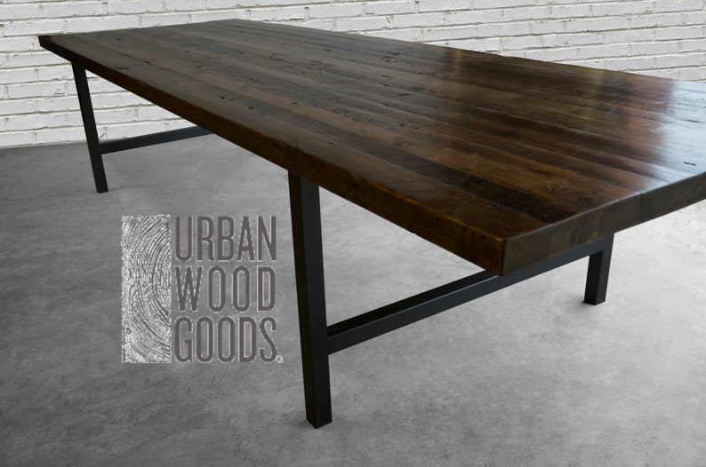 Wood Conference table in 1.5 thick white oak reclaimed wood and stainless steel legs in your choice of size and finish. image 4