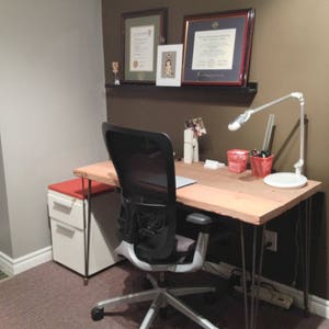 Vintage modern desk with mid century Hairpin legs with 1 drawer included, 48 l x 22 w x 30 h, 1.5 top image 2