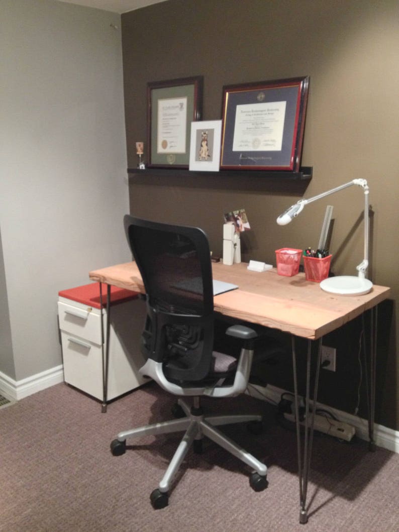 Vintage modern desk with mid century Hairpin legs with 1 drawer included, 48 l x 22 w x 30 h, 1.5 top image 2