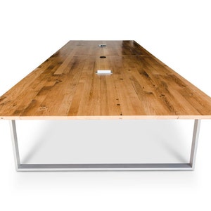 Reclaimed White Oak Conference Table with Knife Cut Edge Reclaimed Oak Coffee Table with Steel Legs Modern Office Furniture Wood Table image 5