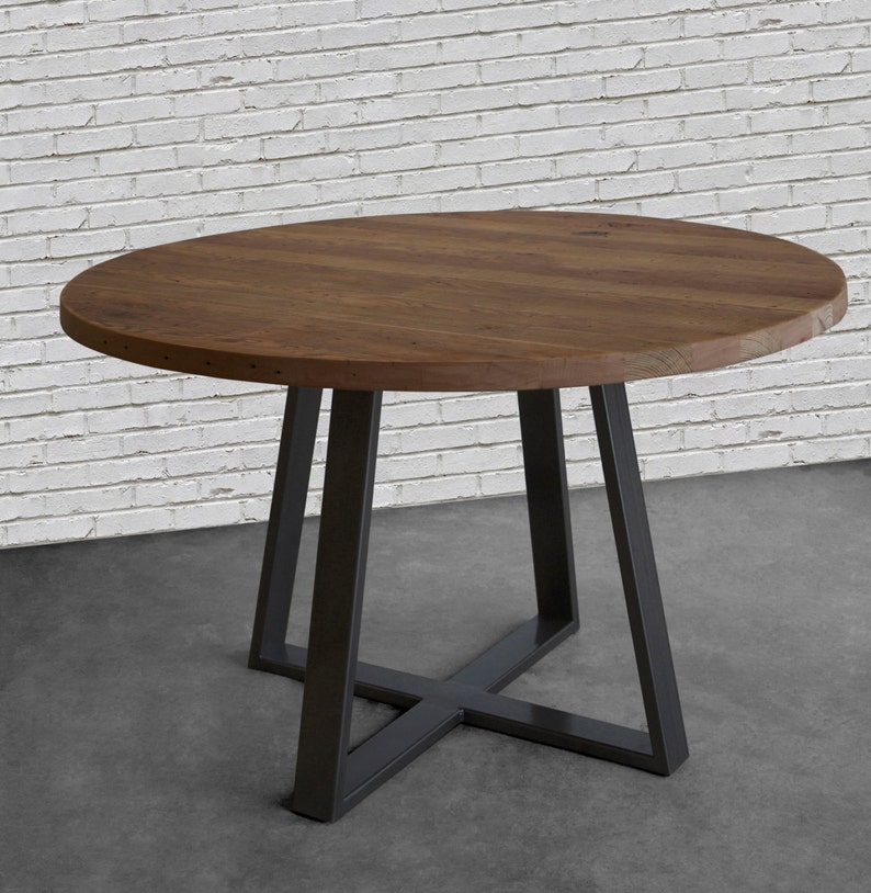 Urban Wood Goods Pub Table made in reclaimed wood and steel legs in your choice of size, wood top thickness 1.5 or 2.5 thick and finish image 4